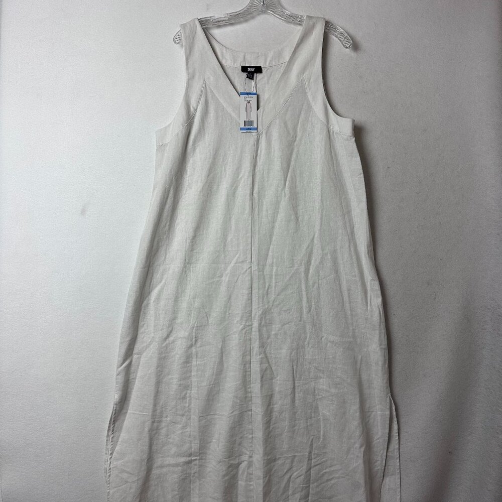 DKNY White Sleeveless V-Neck Sundress